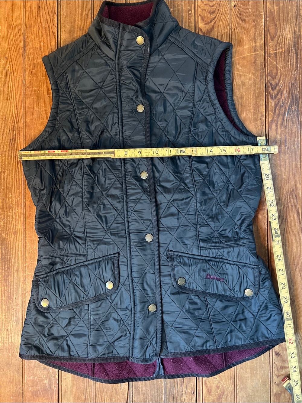 Women’s Barbour Quilted Black Women's Vest with Burgundy Lining - Picture 2 of 6